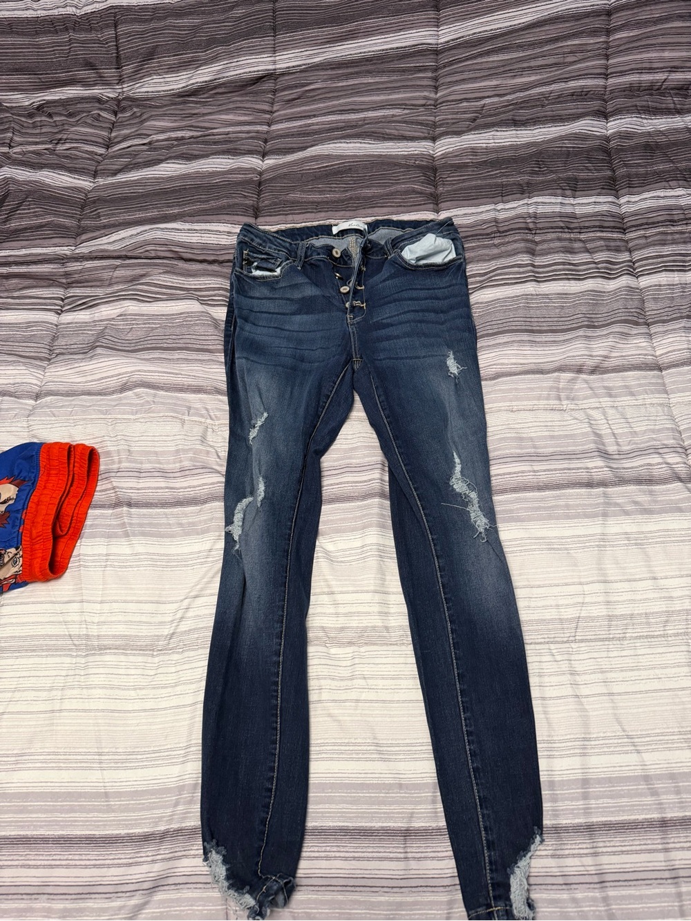 KanCan Dark Blue Distressed Lace-Up Skinny Jeans